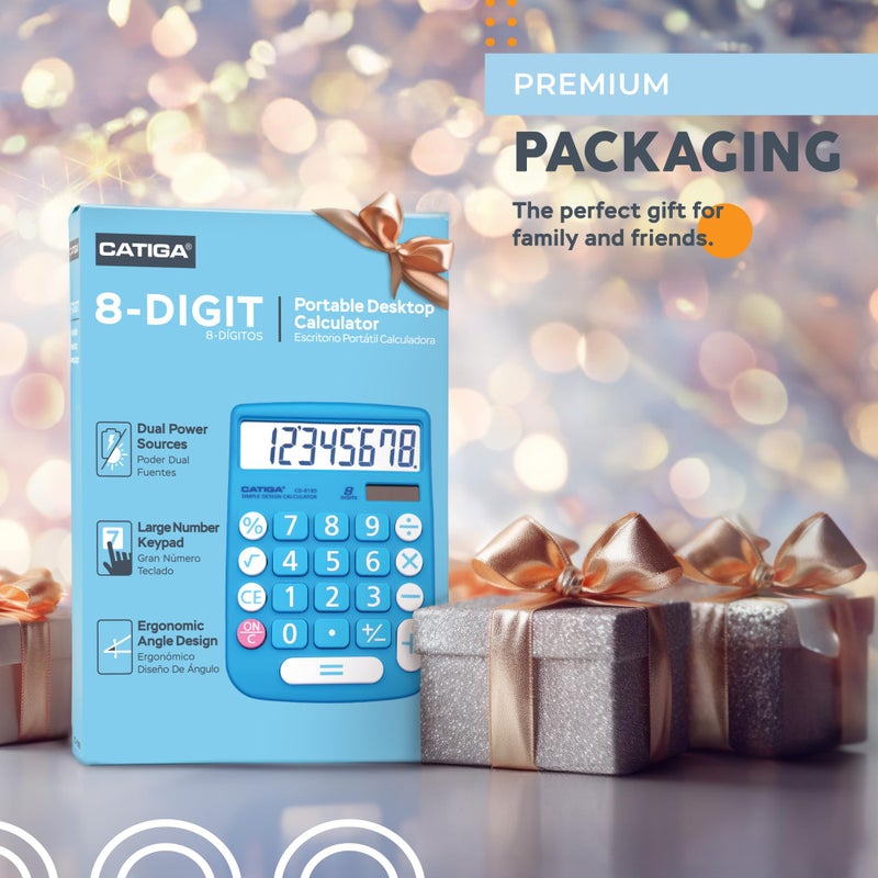 CATIGA Desktop Calculator 8 Digit with Solar Power and LCD Display, Big Buttons, for Home, Office, School, Class and Business, 4 Function Small Basic Calculators for Desk, CD-8185 - Image 2